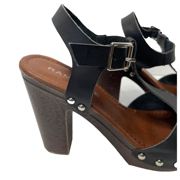 Rampage Quendele T Strap Heeled Sandal Brown Black Studded Size 6 FLAWED - Picture 5 of 10